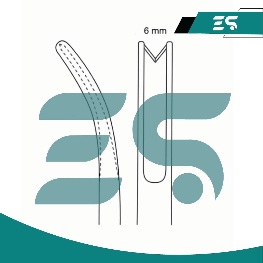 02 Blume Guarded Osteotome 18cm, 6mm V-Shaped Tip Curved - Image 2